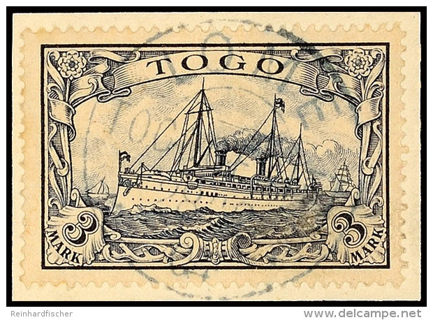 3 Mark Kaiseryacht Tadellos Auf Briefstück, Gepr. Richter, Mi. 180.-, Katalog: 18 BS3 Mark Imperial Yacht... - Togo