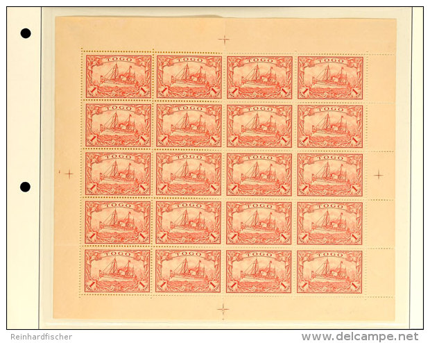 1 Mark Rot Im Kompletten, Postfrischen Bogen (Oberrand Rückseitig Leicht Fleckig), Mi. 240,-, Katalog: 16(20)... - Togo
