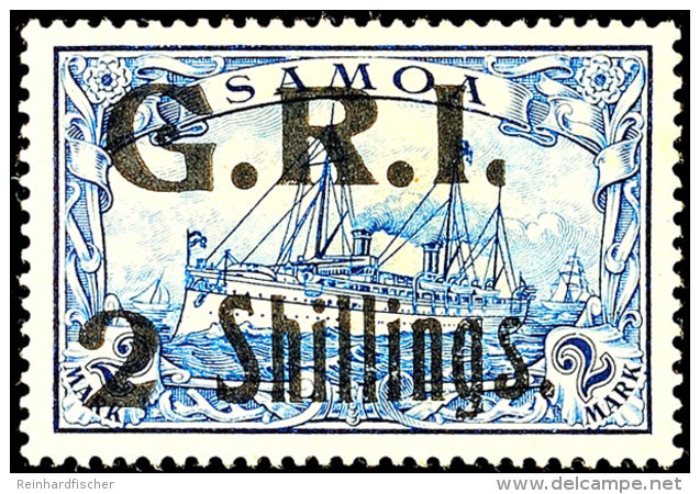 2 Shillings Auf 2 Mk Schwärzlichblau Mit Sehr Seltener Abart: "Punkt Hinten I Von G.R.I. Rechts... - Samoa