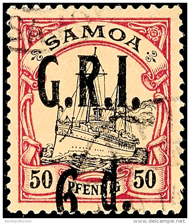 6 D. Auf 50 Pf. Mit Aufdruckfehler "kopfstehende 9 Statt 6" Tadellos Gestempelt, Mi. 180,-, Katalog: 8 PF I O6... - Samoa