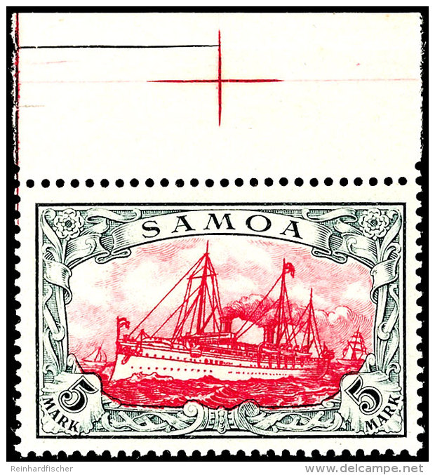 5 Mark Kaiseryacht, Oberrandstück, Tadellos Postfrisch, Signiert Und Fotoattest Jäschke-Lantelme BPP... - Samoa