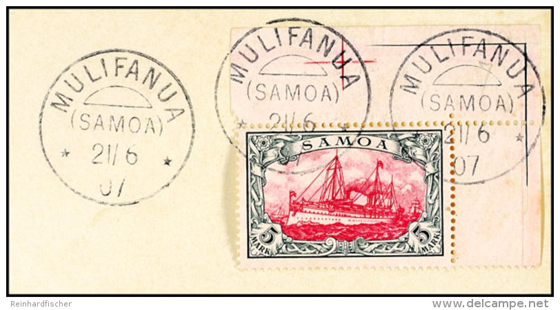 5 Mark Kaiseryacht Linke Obere Bogenecke Tadellos Auf Briefstück, Sehr Schön Klar Gestempelt MULIFANUA... - Samoa