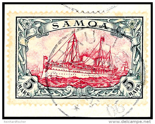 5 Mark Kaiseryacht Auf Briefstück, Zentrischer Klarer Bessere Stempel PALAULI 23/6 06, Mi. 600.-+ Arge 250.-,... - Samoa