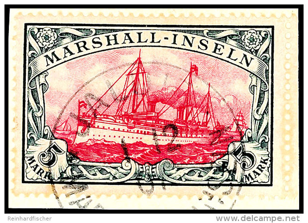 5 Mark Kaiseryacht, Tadellos Gestempelt "JALU 1 12 07" Auf Briefstück, Kabinett, Gepr. Thier, Mansfeld U. A.,... - Islas Marshall