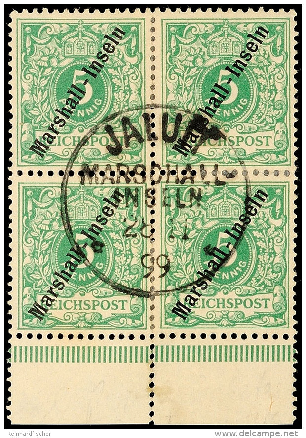 5 Pf. Grün, Viererblock Mit Zentrischem Erstem Stempel Marschall-Inseln(!), (unten Angetrennt), Gepr.... - Marshall