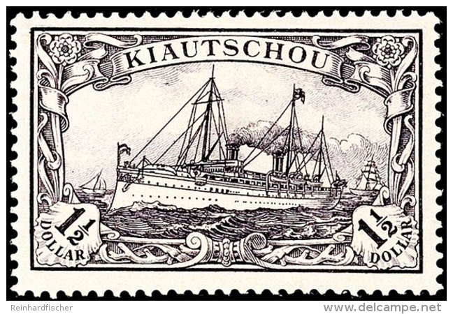 1 1/2 Dollar Kaiseryacht Ohne Wasserzeichen, Tadellos Ungebraucht  Mit Sauberem Falzrest, Aktuelles Fotoattest... - Kiautschou