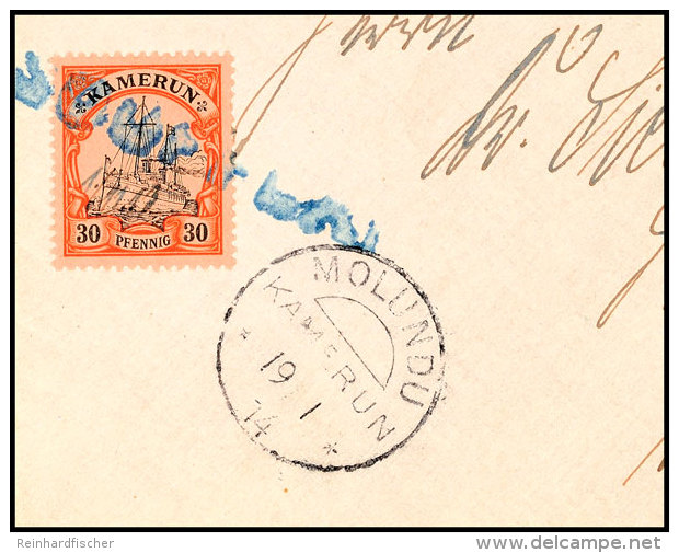 SOUFFLAY, Blauer L1, Großer Elfenbeinstempel Auf Briefstück 30 Pf. Schiffszeichnung Mit Nebenstempel... - Camerún