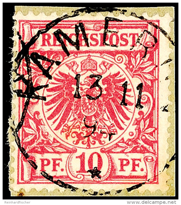 10 Pf. Krone/Adler In C-Farbe Tadellos Auf Briefstück, Zentrisch Voll Gestempelt KAMERUN 13/11 94, Dopp.... - Cameroun