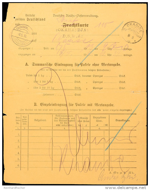 1913, Unfrankierte Frachtkarte - Aushilfsweise Als Briefkarte Verwendet, Abgeschlagen Ist Der... - Sud-Ouest Africain Allemand