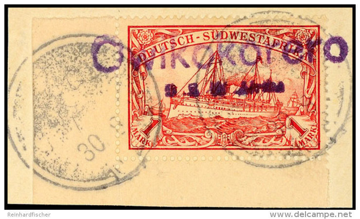 Owikokero 30.8. 06, Wanderstempel Violett (Type 2) Auf Briefstück 1 Mark Rot, Katalog: 20 BSOwikokero 30.... - Sud-Ouest Africain Allemand