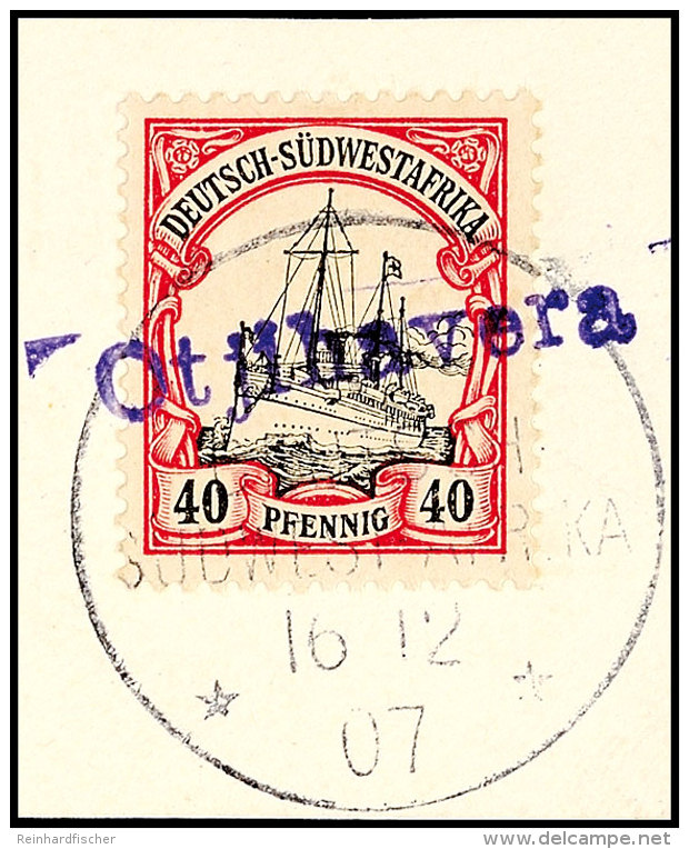 Otjihavera 16 12 07, Wanderstempel Violett Auf Briefstück 40 Pf., ArGe 70,-, Katalog: 17 BSOtjihavera 16... - Sud-Ouest Africain Allemand