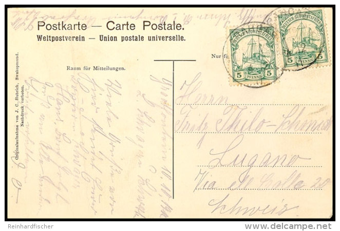 ARAHOAB 4.12 11, Je Auf Postkarte (senkr. Bug) Mit 2mal 5 Pf. Kaiseryacht Nach Lugano/Schweiz, Katalog: 25(2)... - Sud-Ouest Africain Allemand