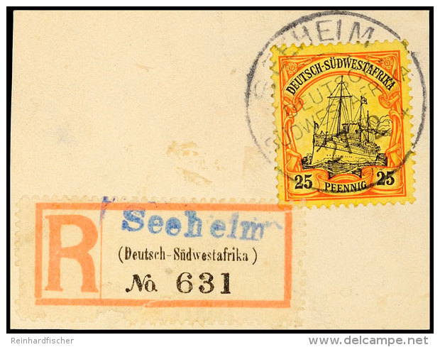 25 Pf. Auf Briefstück Mit Not-R-Zettel Seeheim Und Stempel SEEHEIM 27/2 08, Katalog: 15 BS25 Pf. On Piece... - África Del Sudoeste Alemana