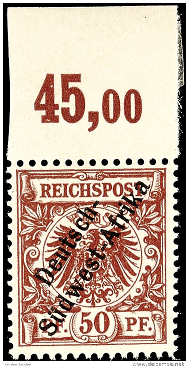 50 Pf. Krone/Adler Tadellos Postfrisch, Luxus, Unsigniert, Oberrand (Falz Im Rand), Mi. 750.-, Katalog: II **50... - Sud-Ouest Africain Allemand