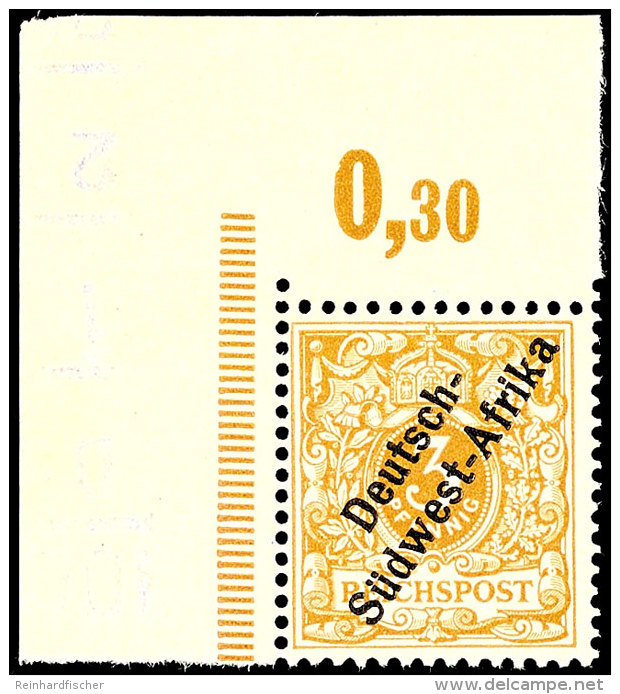 3 Pf Hellockerbraun Tadellos Postfrisch Als Linke Obere Bogenecke! Mi. 190.-, Katalog: 1b **3 Pf Pale... - África Del Sudoeste Alemana