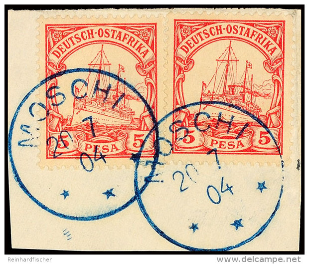 MOSCHI (blau) 20 7 04, 2 Mal Klar Abgeschlagen Auf Briefstück Mit 2 Mal 5 Pesa, Katalog: 13(2) BSMOSCHI... - German East Africa