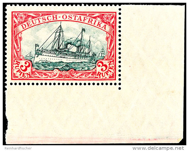 3 Rupien Kaiseryacht, 25 : 17 Zähnungslöcher, Tadellos Postfrisch, Mi. 160.-, Katalog: 39B **3 Rupee... - África Oriental Alemana