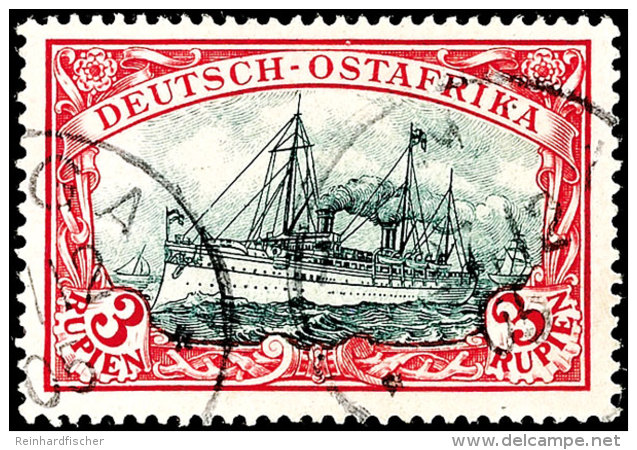 3 Rupien Kaiseryacht Dunkelkarminrot/grünschwarz Tadellos Gestempelt (TAN)GA 7/12 05, Fotobefund Dr. Hartung:... - África Oriental Alemana