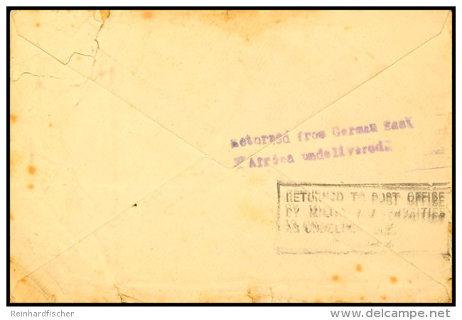 1917, "returned From German East Afrika Undelivered.", Violetter L2 Und Ra3 "RETURNED TO POST OFFICE BY... - África Oriental Alemana