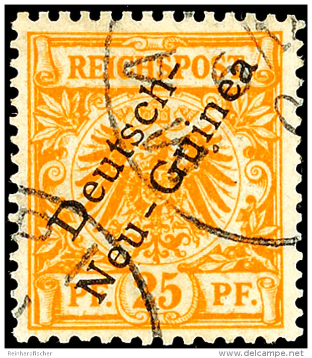 25 Pf. Gelblichorange Mit Gespaltenem "I" Tadellos Gestempelt, Tiefst Dopp. Gepr. Jäschke-L. BPP, Mi. 200,-,... - Nueva Guinea Alemana