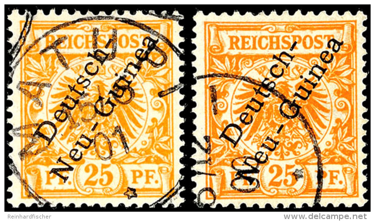 25 Pfg Krone/Adler Mit Bdr.-Aufdruck "Deutsch-Neu-Guinea", A- Und B-Farbe, Je Mit Plattenfehler II "I In Reichspost... - Nouvelle-Guinée