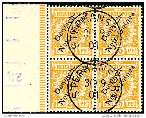 25 Pfg Orange, Klar Gestempelter Kabinett-Viererblock K1 STEPHANSORT 30/9 01 Mit Vollem Seitenrand, 2 Werte... - Nouvelle-Guinée