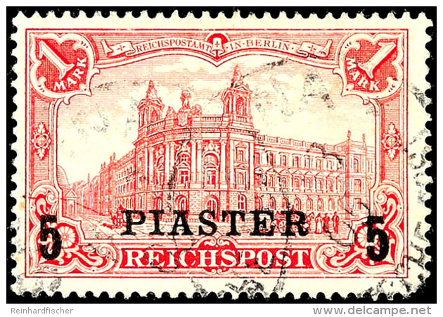 5 Piaster Auf 1 Mark Reichspost, Aufdruck In Type II (A Oben Mit Serife), Plattenfehler II "verlängerte... - Deutsche Post In Der Türkei