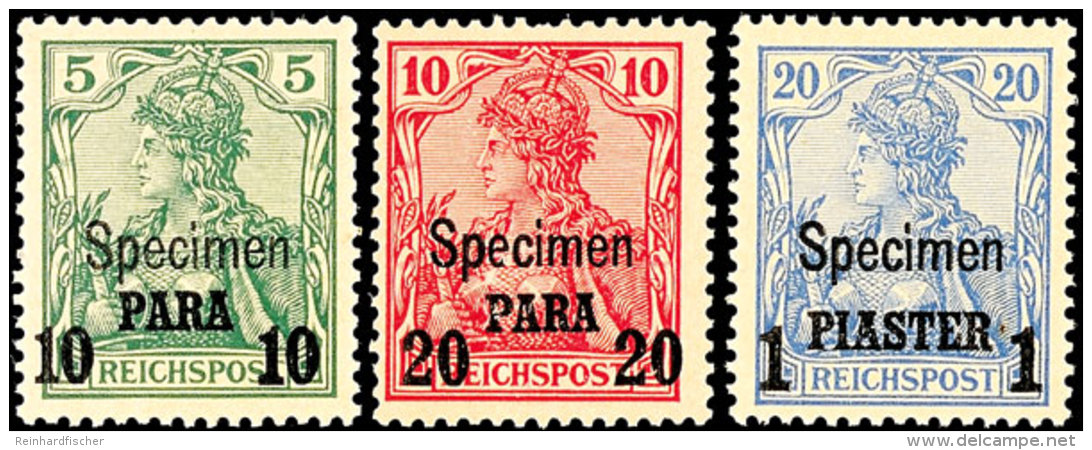 10, 20 Pa. Und 1 Pia. Reichspost, Type II, 3 Werte, Je Mit Aufdruck "Specimen", Postfrisch (Gummi Getönt, 10... - Turquia (oficinas)