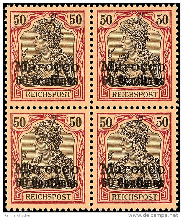 60 C Auf 50 Pf., Postfrischer Viererblock, Gepr. Bothe BPP, Mi. 260.-, Katalog: 14(4) **60 C On 50 Pf.,... - Maroc (bureaux)