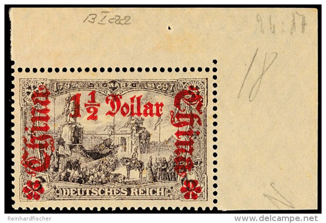 1 1/2 Dollar Auf 3 Mark In Type IIAa Tadellos Postfrisch Aus Der Rechten Oberen Bogenecke, Mi. 100,-, Katalog:... - Chine (bureaux)