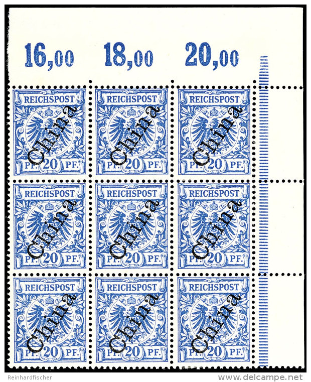 20 Pf Steilaufdruck Als Eckrand-9er-Block, 5 Marken Tadellos Postfrisch, 4 Mit Erstfalz, Mi. 355.-, Katalog: 4II(9)... - China (oficinas)