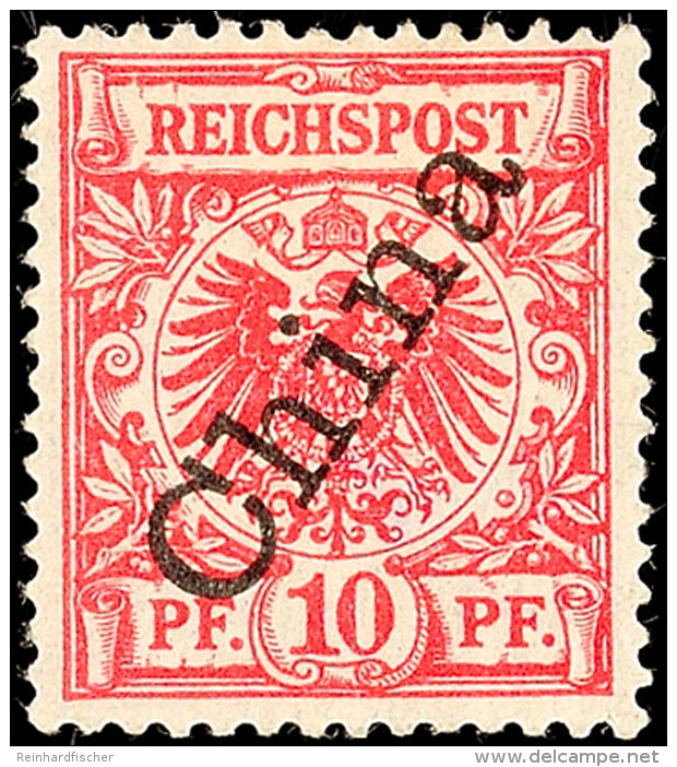 10 Pfg Dunkelrosarot Mit Steilaufdruck, Tadellos Ungebraucht, Gepr. Jäschke-Lantelme BPP, Mi. 130,-, Katalog:... - China (oficinas)