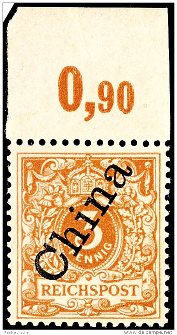 3 Pf. Steilaufdruck Lebhaftbraunocker Tadellos Postfrisch, Tiefst Gepr. Dr. Steuer VÖB, Mi. 250,-     1IIc... - China (oficinas)