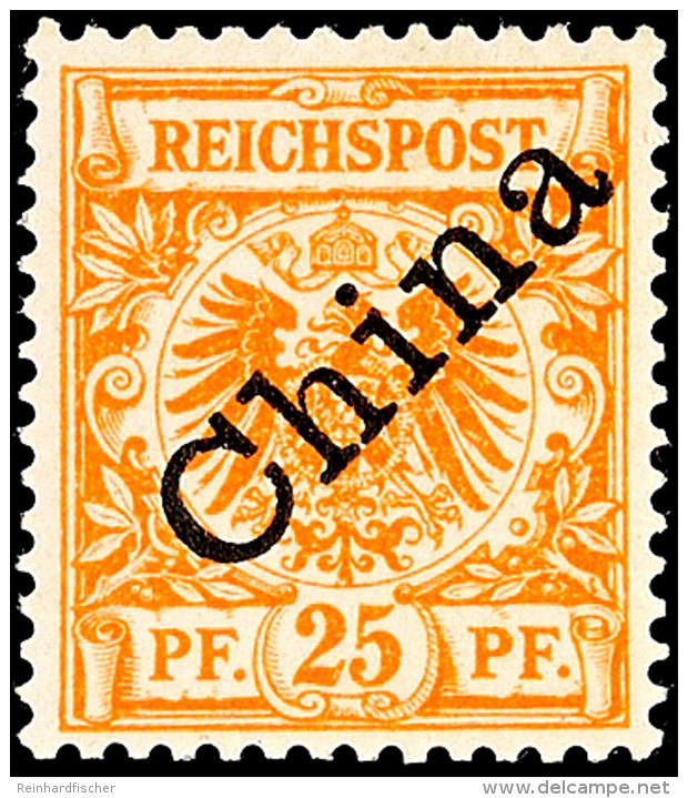 25 Pfennig Krone/Adler Mit Diagonalaufdruck "China", Gelblichorange, Tadellos Postfrisch, Gepr.... - Deutsche Post In China