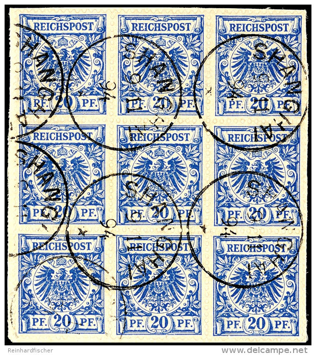 20 Pf. Krone/Adler, 9er-Block Auf Briefstück Mit Kleinem Stempel SHANGHAI 9/11 94, Eine Marke Kleiner... - Chine (bureaux)