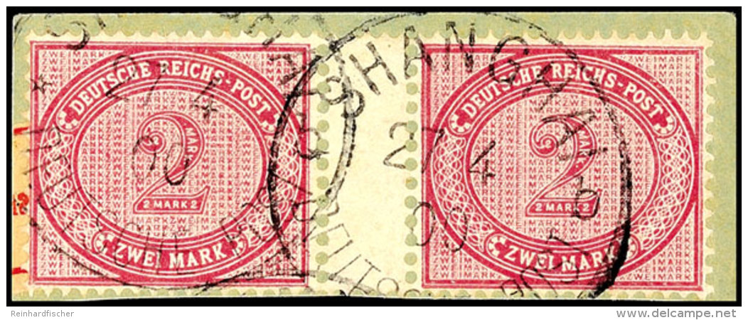 2 Mark Waagerechtes Zwischenstegpaar Tadellos Auf Briefstück Mit Stempel SHANHGAI * B 27/4 00 (Steuer X 3),... - Chine (bureaux)