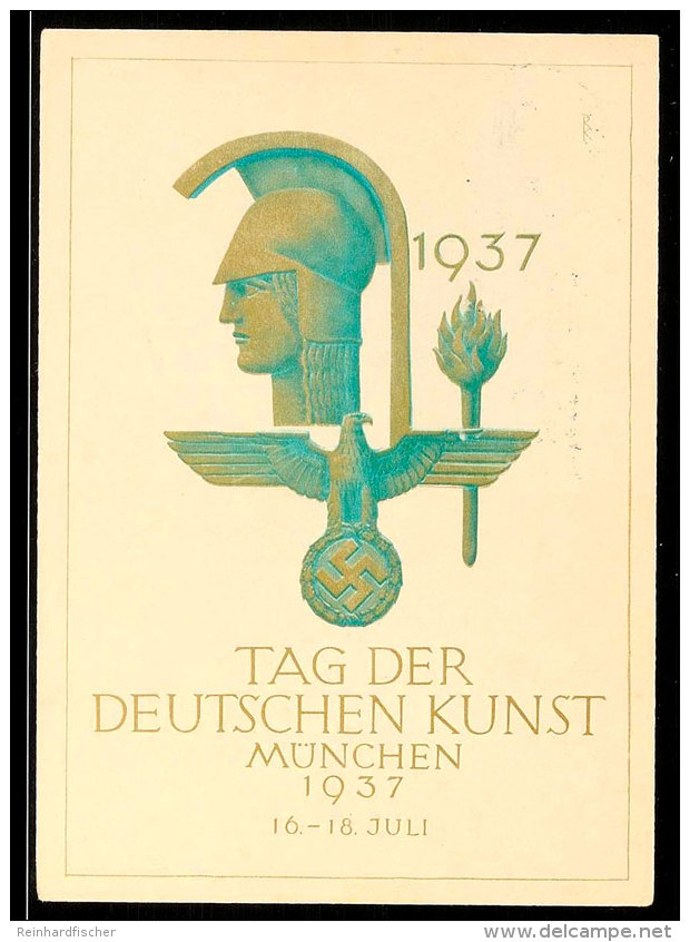 1937, Tag Der Deutschen Kunst München, Amtliche Color-Festpostkarte, Mit Blockmarke Aus Dem Kulturspende-Block... - Autres & Non Classés