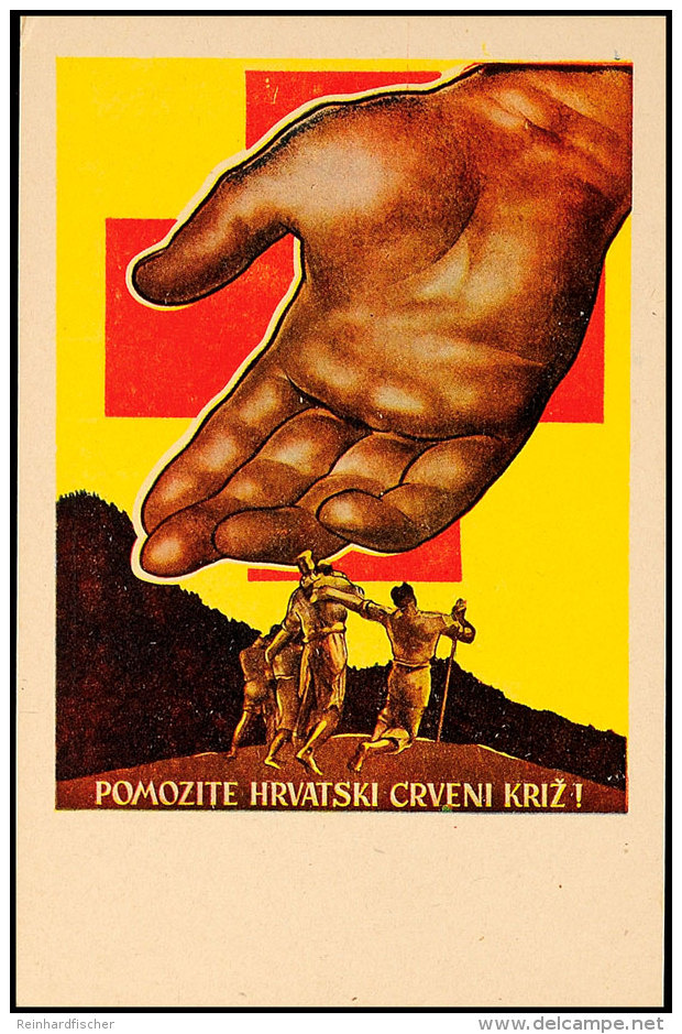 Propaganda 1942, Kroatisches Rotes Kreuz, Mehrfarbige Werbekarte Mit 1,50 K Sondermarke Und -stempel Zagreb 4.10.42... - Otros & Sin Clasificación