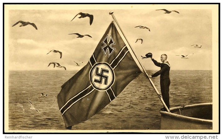 1938, Hakenkreuzflagge über Dem Meer, S/w Fotokarte, Beschriftet, Blanko, Tadellos  BF1938, Swastika Flag... - Sonstige & Ohne Zuordnung