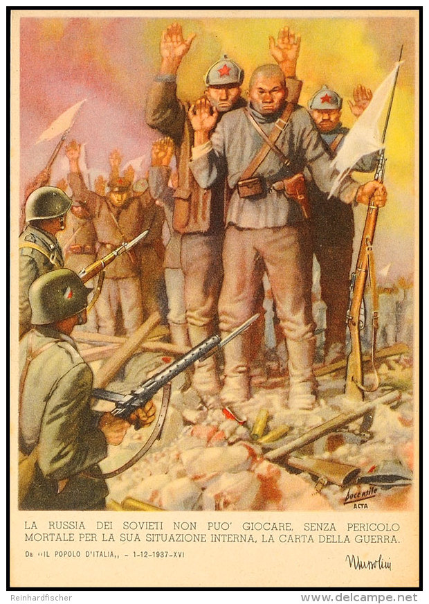 Propaganda 1941, Zwei Mehrfarbige Italienische Propagandakarten Mit Antibolschewistischen Motiven Der... - Otros & Sin Clasificación