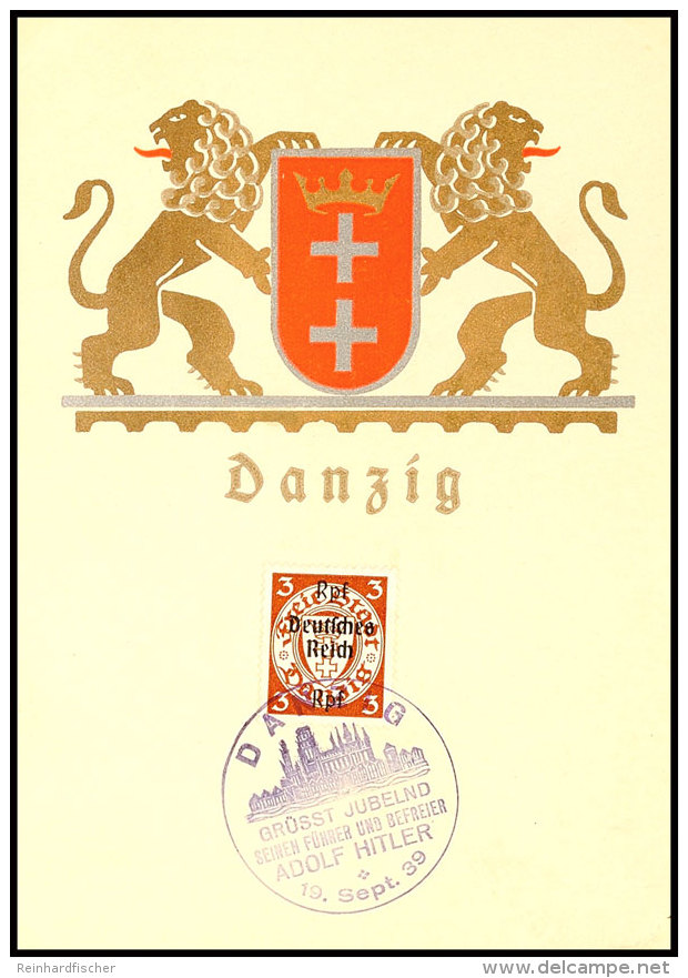 1939, Eingliederung Danzig, Gedenkkarte Mit 3 Pfg Danzig/DR Und SST  BF1939, Absorption Gdansk, Commemorative... - Autres & Non Classés