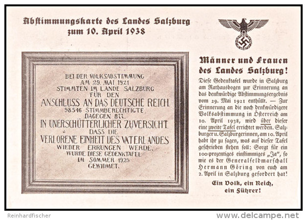 1938, Abstimmungskarte Des Landes Salzburg Zum 10. April/Die Historische Karte Vom "Salzburger Stier", Pass.... - Autres & Non Classés