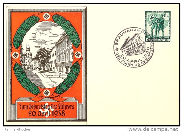 1938, 20. April, Geburtstag Des Führers, Color-Zudruck Auf Karte Mit SST BRAUNAU  BF1938, 20. April,... - Autres & Non Classés