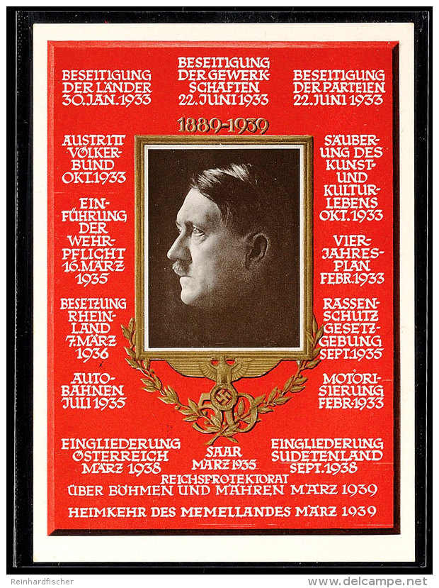 Hitler, Portraitkarte 50. Geburtstag 1939, Verlag Photo Hoffmann/München G2, Rücks. MiNr. 672 Und... - Otros & Sin Clasificación