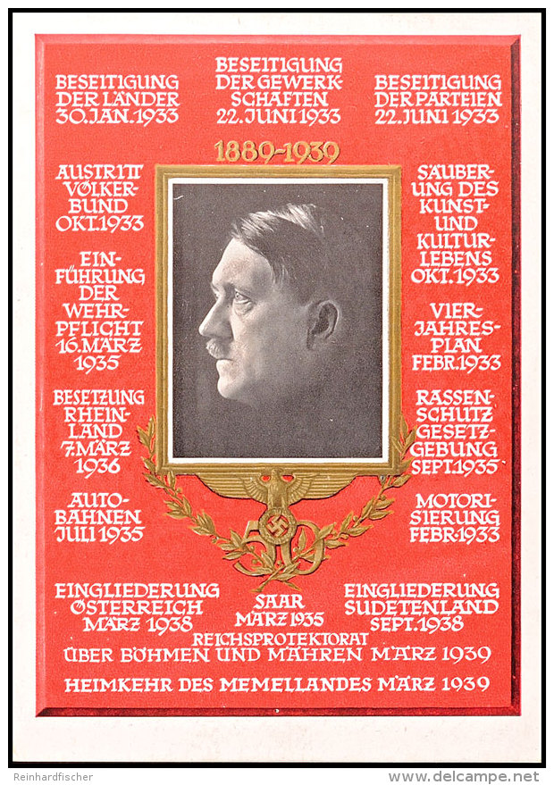 1939,1889-1939, Color Portraitkarte Nr. G2 Zum 50. Geburtstag Abb. A. Hitler, Verlag Photo Hoffmann/München,... - Autres & Non Classés