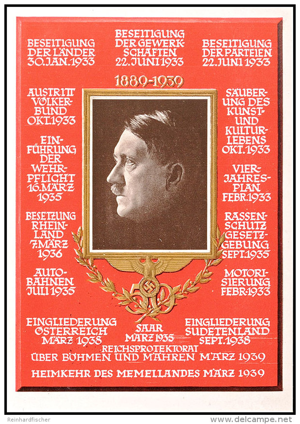 1939,1889-1939, Color Portraitkarte Nr. G2 Zum 50. Geburtstag Abb. A. Hitler, Verlag Photo Hoffmann/München,... - Otros & Sin Clasificación