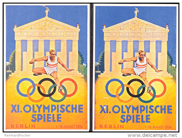 1936, XI. OLYMPISCHE BERLIN, 2 Color Gedenkkarte, Je Mit Entspr. Marke Und Pass. SST, Blanko, Rücks Variante... - Otros & Sin Clasificación