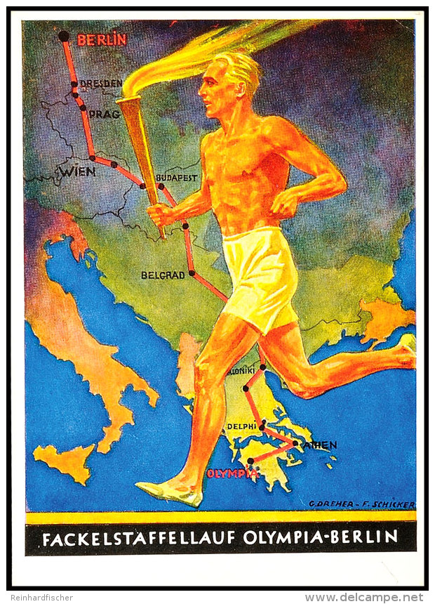 Olympische Spiele Berlin 1936, Offizielle Color-Werbekarte Nr. 6 "Fackelstaffellauf"  BFOlympic Games Berlin... - Otros & Sin Clasificación