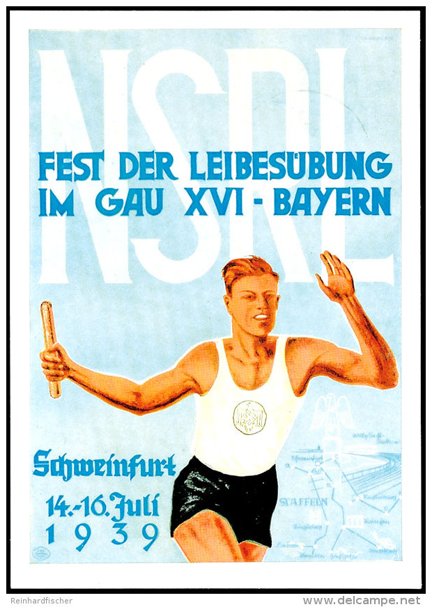 1939, "NSRL - Fest Der Leibesübungen Im Gau XVI - Bayern Schweinfurt 14.-16. Juli", Dekorative Colorkarte,... - Autres & Non Classés