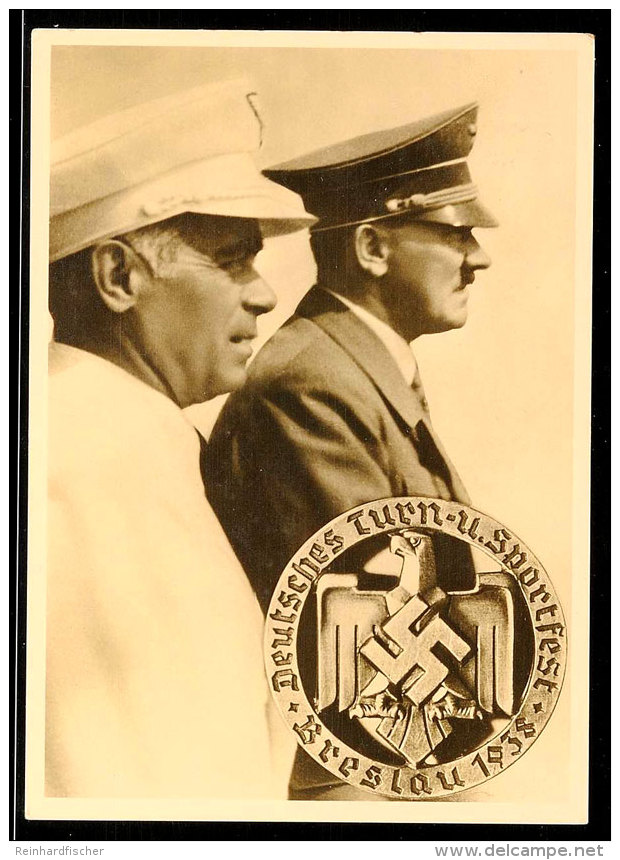 1938, Amtliche Festpostkarte "Deutsches Turn- U. Sportfest Breslau 1938", Mit U.a. Abbildung Hitler, Verlag Photo... - Otros & Sin Clasificación